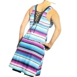 NWT ZeroXposur Active Bra Dress Corset‎ Lace Up Outdoors Womens L Stripes UPF